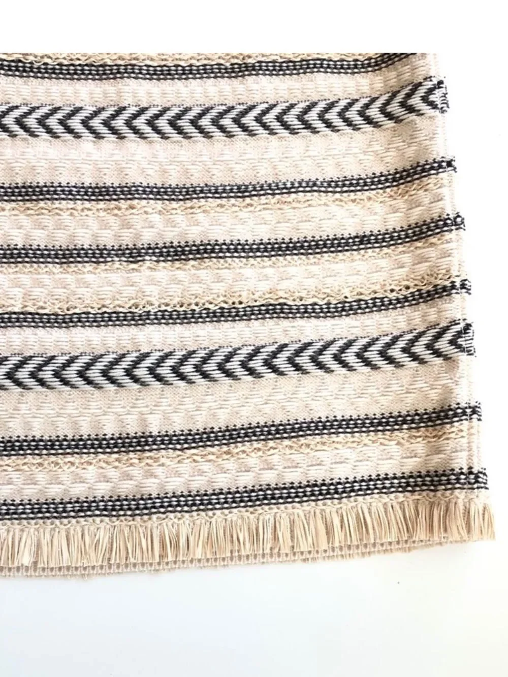 TORY BURCH L Beige Jacquard Tweed Fringe Wool Blend Sweater Pencil Skirt